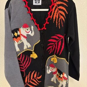 Storybook Knits Elephants Hand-Knit Cardigan Sweater Size M Like New